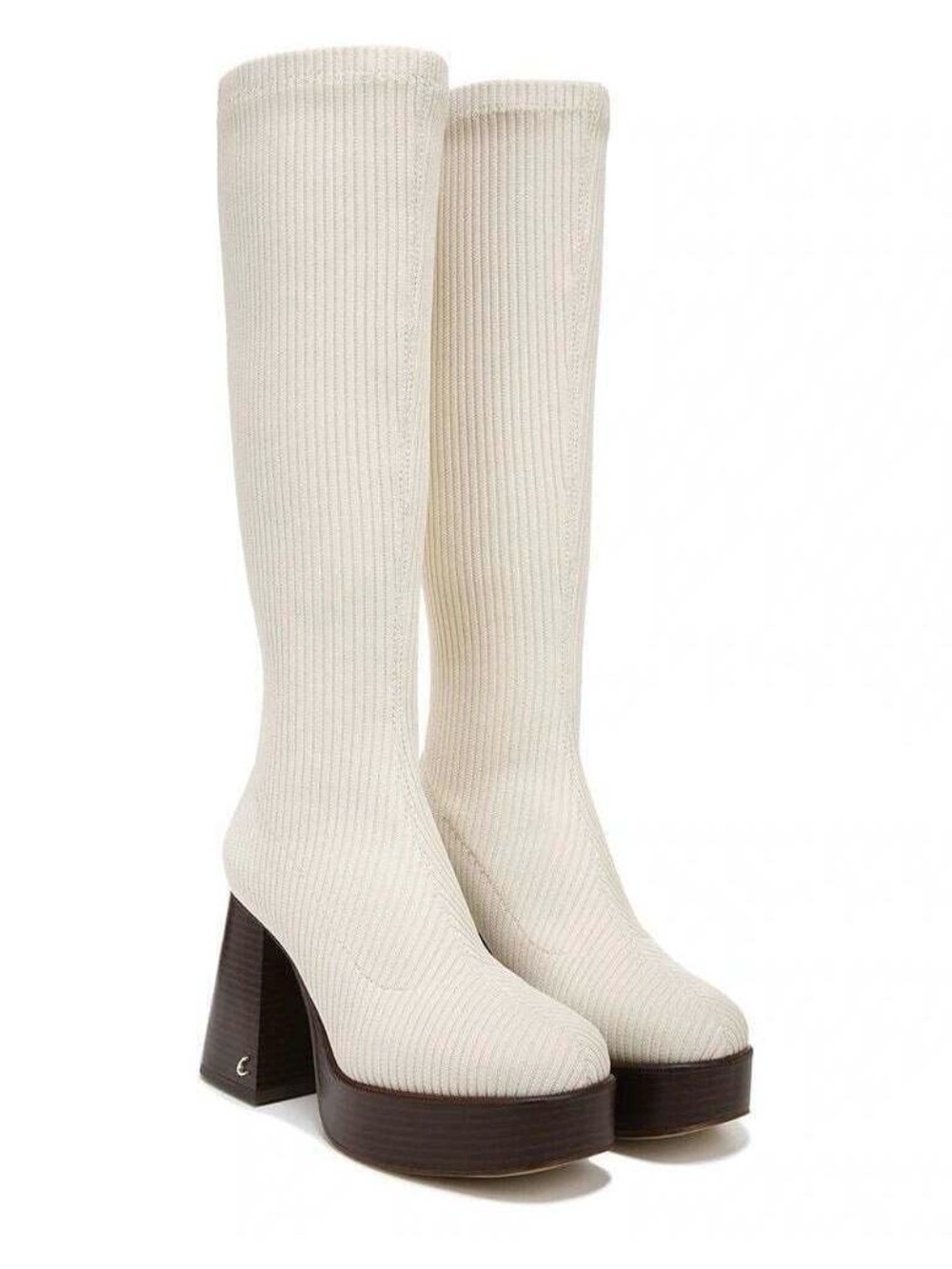 Platform Knee-High Boots white ivory knit go-go boots 9